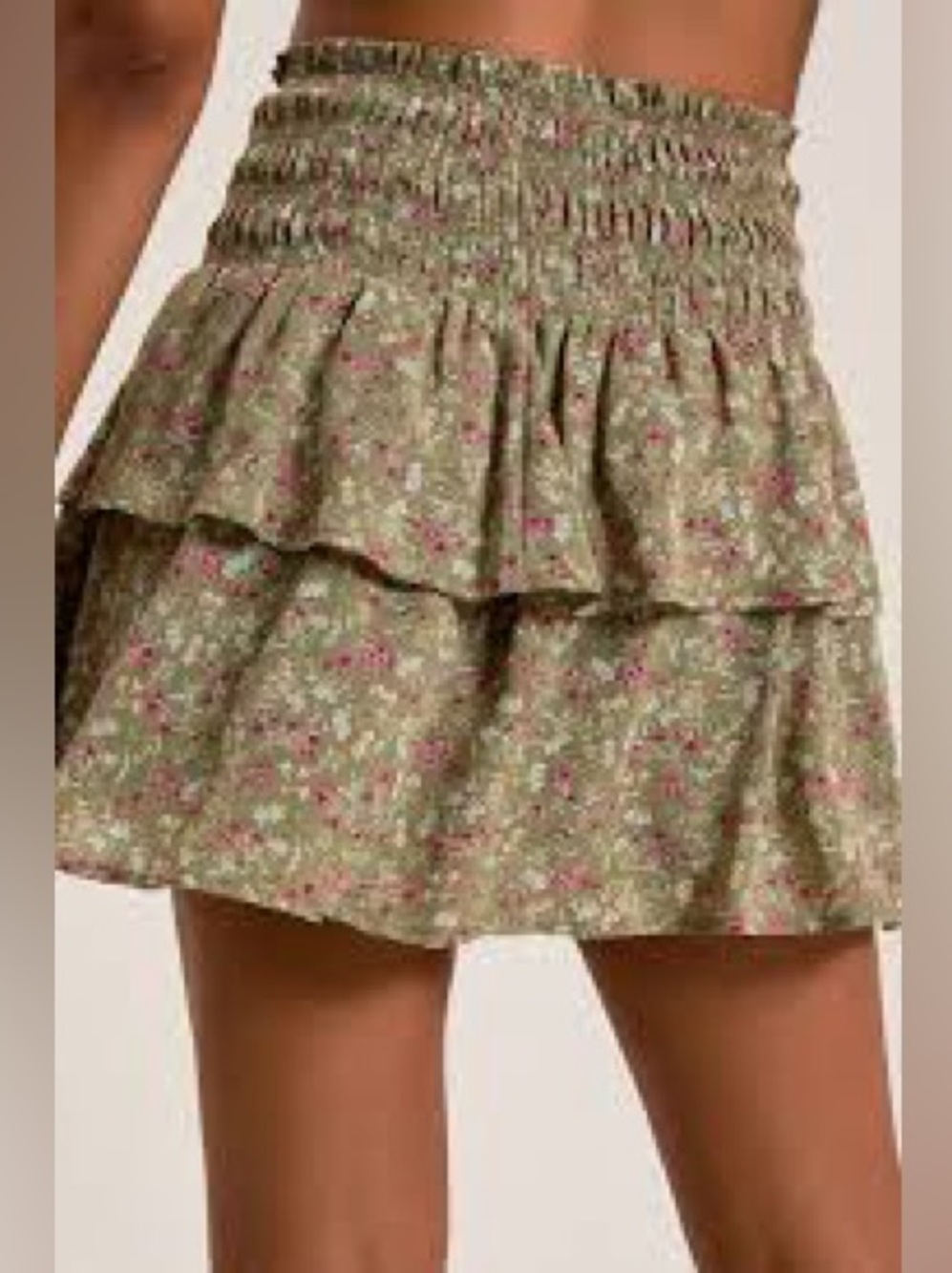 Altar'd State Nixi Floral Print Smocked Waist Tiered Ruffle Mini Skirt. Medium